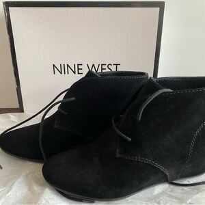 Nine West Joanis Black Suede  Lace Up Wedge Booties Size US 8.5 M